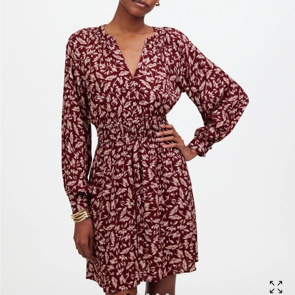 NWT Madewell Smocked Y-Neck Mini Dress in Floral Size Small